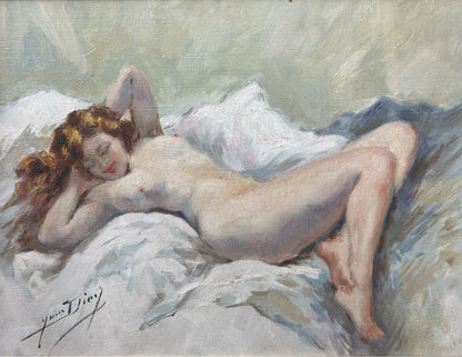 Yves Diey (French) Signed Original Painting Oil On Canvas Framed - Nude Girl