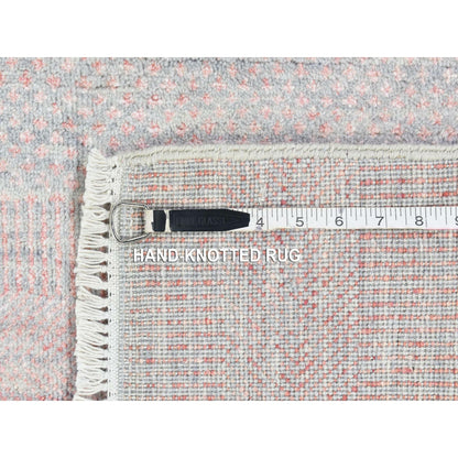 9'X12'1" Pink Grass Design Gabbeh Hand Knotted Wool And Silk Modern Rug