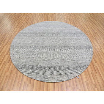 8'X8' Bright Gray Hand Knotted Grass Design Round Pure Undyed Wool Rug