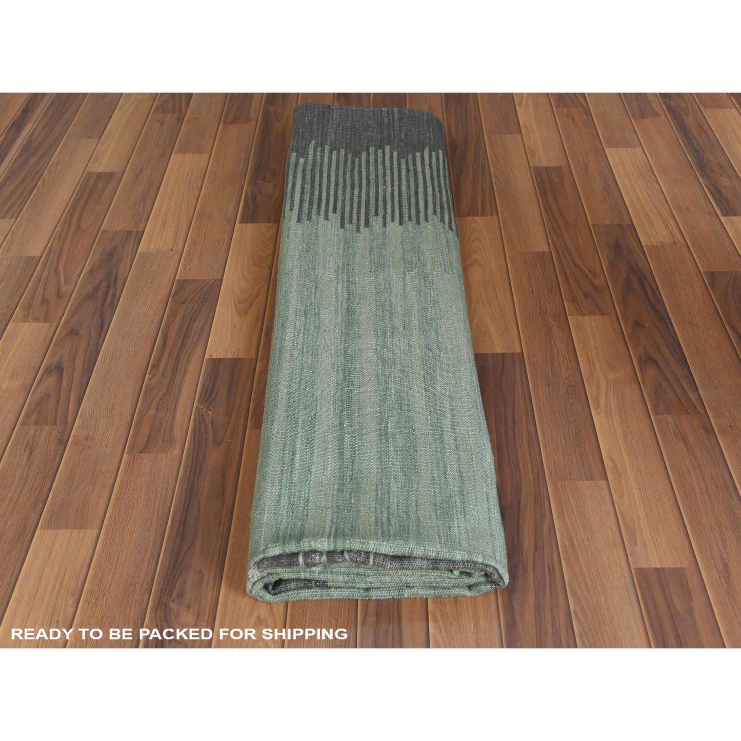 8'2"X10'1" Hand Woven Light Green Flat Weave Afghan Kilim Reversible Rug