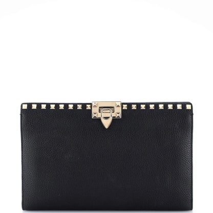 Valentino Garavani Rockstud Flip Lock Flat Pouch Leather Large
