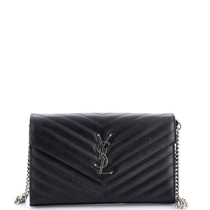 Saint Laurent Classic Monogram Wallet On Chain Matelasse Chevron Leather Medium