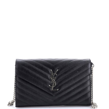 Saint Laurent Classic Monogram Wallet On Chain Matelasse Chevron Leather Medium