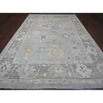 10'X13'8" Medium Gray Hand Knotted Angora Oushak Pure Wool Oriental Rug