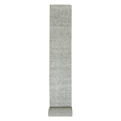 2'5"x26'3" Wales Gray Modern Tone on Tone Grass Design Wool XL Runner Rug