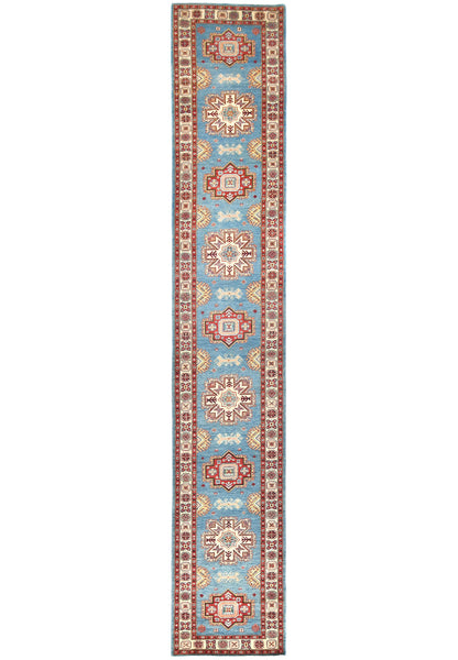 Tribal Geometric Kazak Runner Rug Blue Farmho