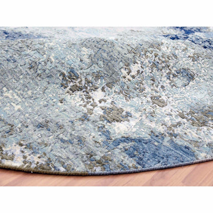 10'4"X10'4" Blue Abstract Design Hand Knotted Round Wool Oriental Rug