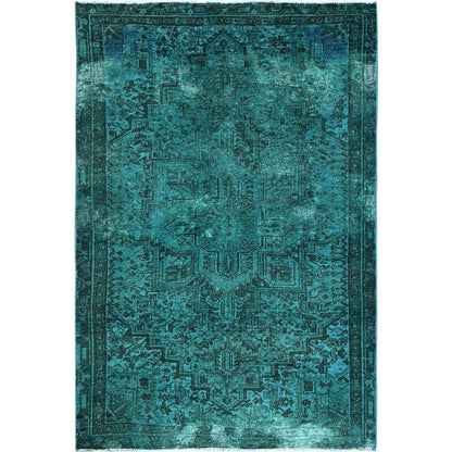 Rug 5'5"x8'3" Teal Overdyed Vintage Zoroastrian Heris Hand Knotted Wool