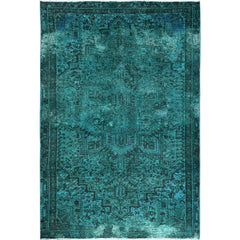 Rug 5'5"x8'3" Teal Overdyed Vintage Zoroastrian Heris Hand Knotted Wool
