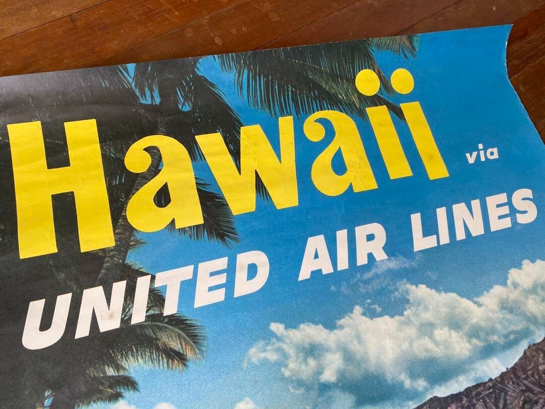 Hawaii United Airlines 1960S Original Vintage Poster Hawaiian Beach