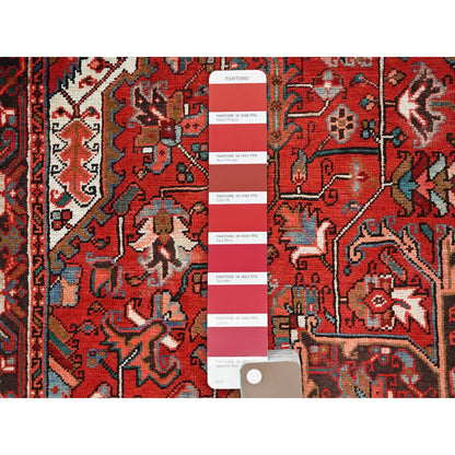 7'7"X11' Red Worn Wool Hand Knotted Semi Antique Zoroastrian Heris Rug