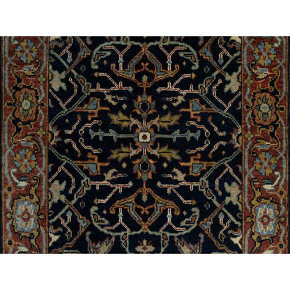 2'6"X14'1" Blue Hand Knotted Antiqued Fine Heris Soft Wool Xl Runner Rug