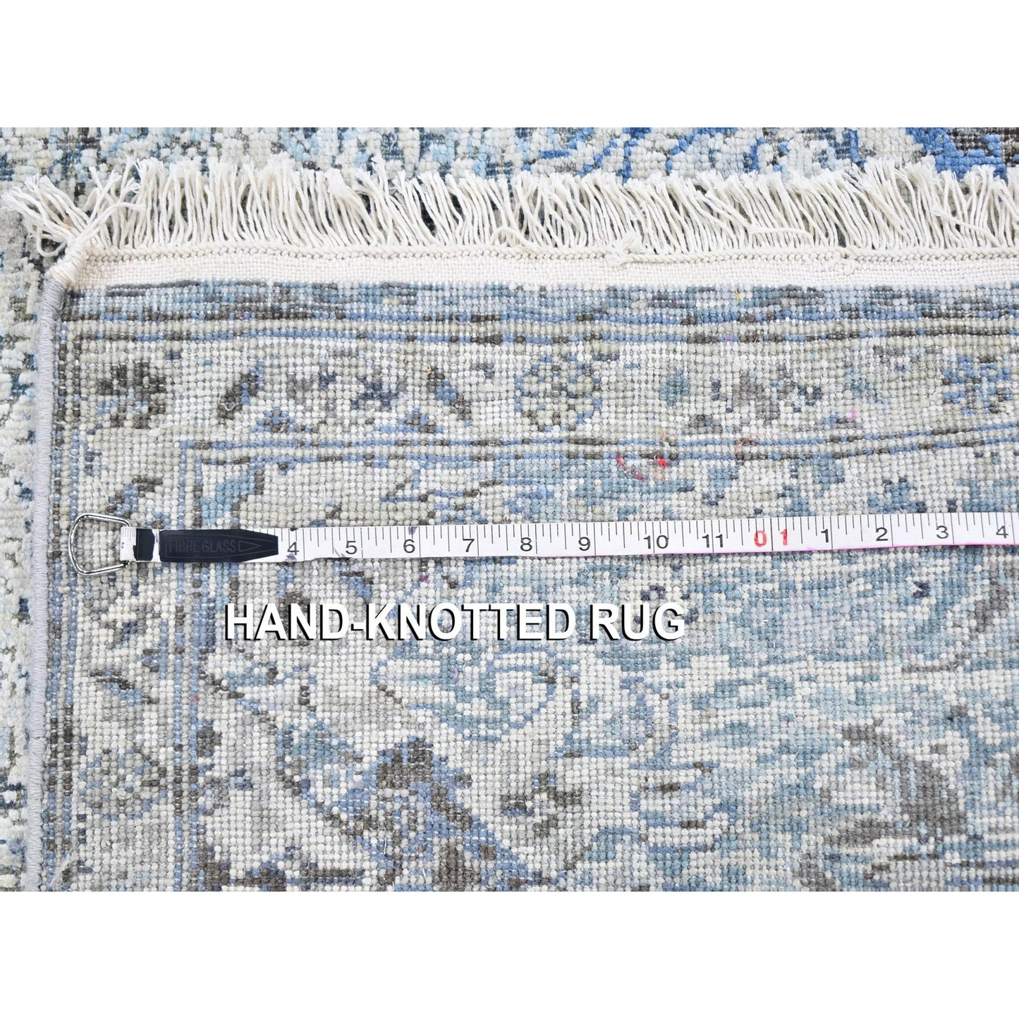 3'X5' Ivory Distressed Oushak Pure Silk With Text Wool Hand Knotted Rug