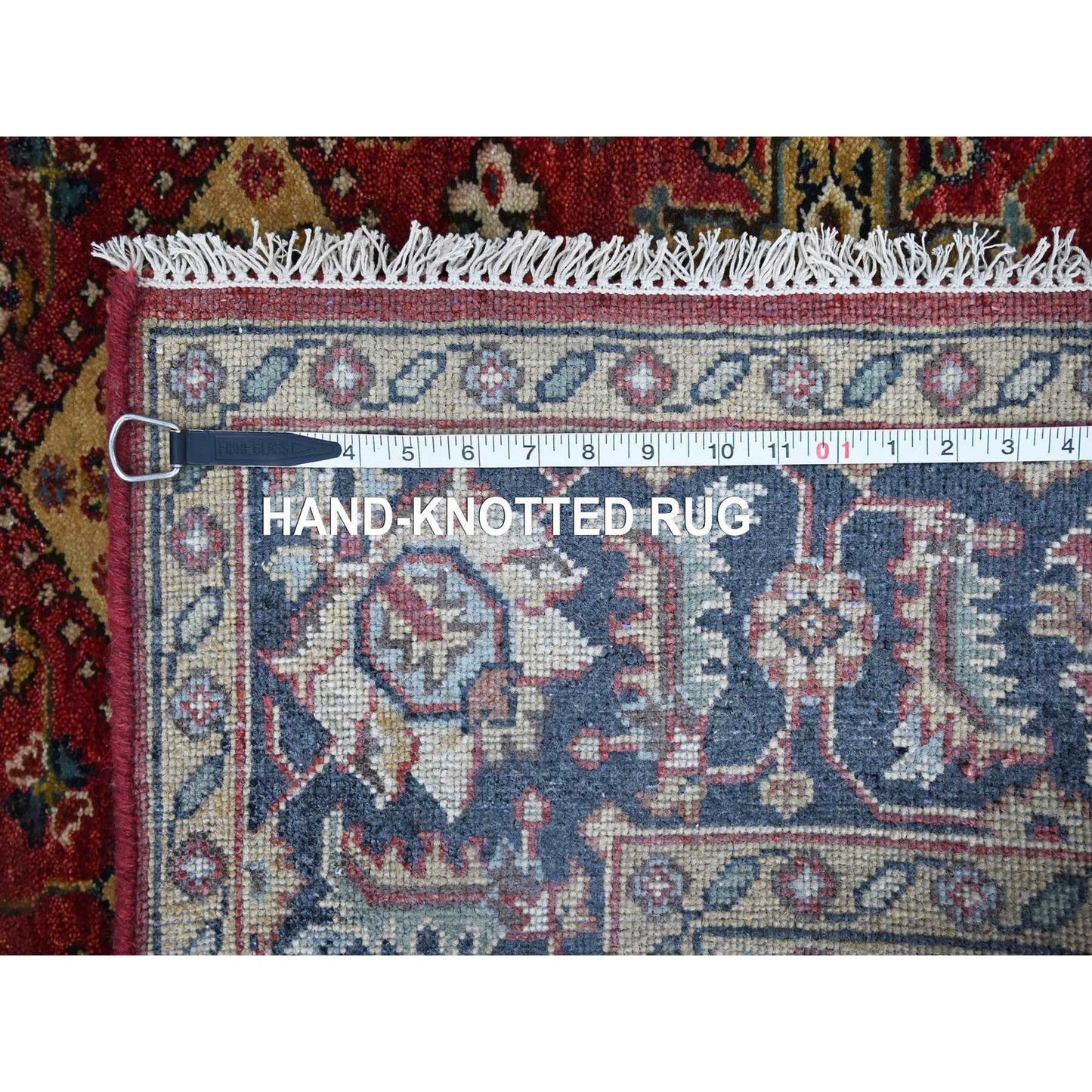 5'X6'10" Harvard Crimson Red 100% Wool Hand Knotted Karjihooz Design Rug