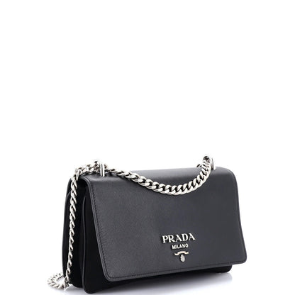 Prada Chain Flap Crossbody Bag Tessuto And Saffiano Leather Medium