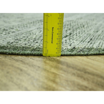 6'X6' Basil Green Hand Knotted Rug Pure Wool Oxidized Grass Design Round