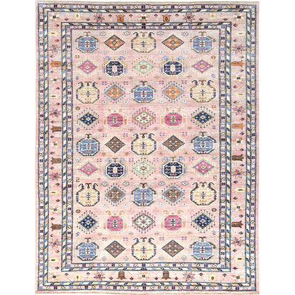 8'10"x12' Blush Pink Organic Wool Hand Knotted Afghan Super Kazak Rug
