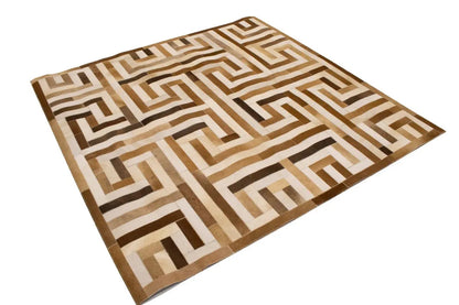 Cowhide leather rug modern square design contemporary carpet ft 6x6 ft