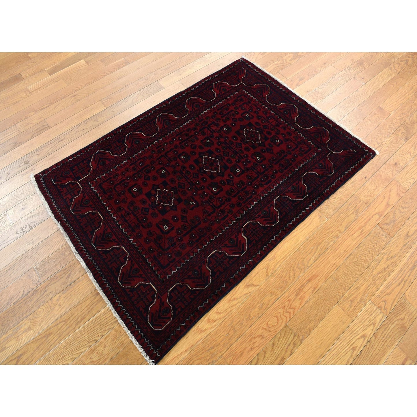 3'4"X4'8" Red Afghan Khamyab 100% Wool Hand Knotted Rug