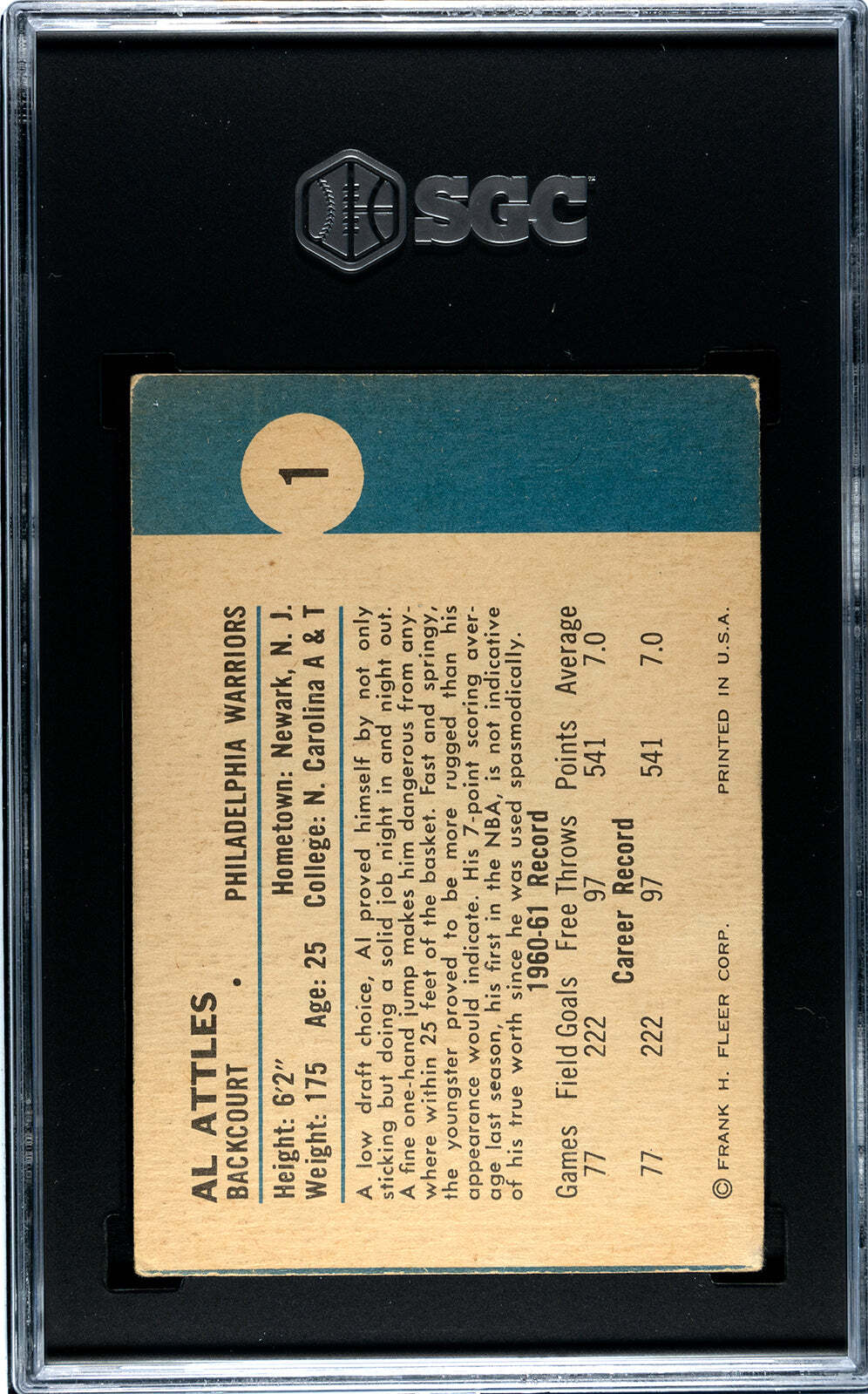 Al Attles 1961 Fleer #1 Sgc 3