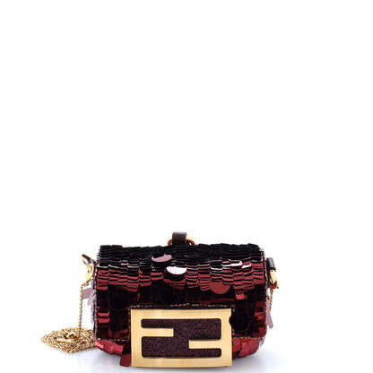 Fendi Chain Baguette Charm Bag Sequins Nano