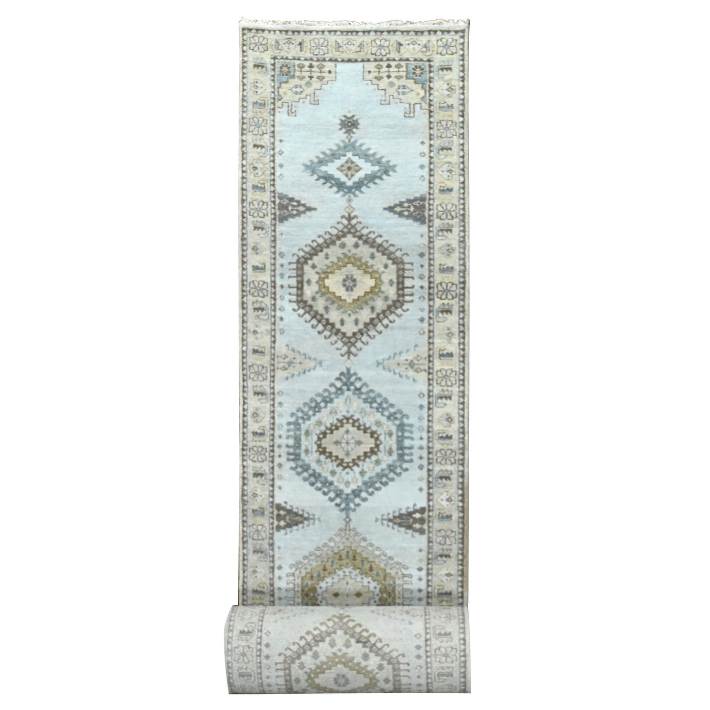 2'8"X23'10" Gray Hand Knotted Village Inspired Geometric Xl Runner Rug