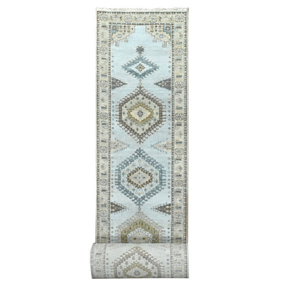 2'8"X23'10" Gray Hand Knotted Village Inspired Geometric Xl Runner Rug