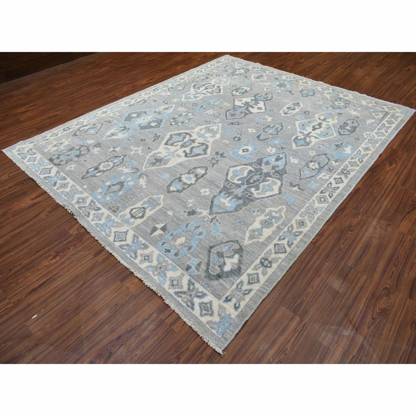 8'X9'10" Wool Hand Knotted Gunmetal Gray Afghan Angora Oushak Rug