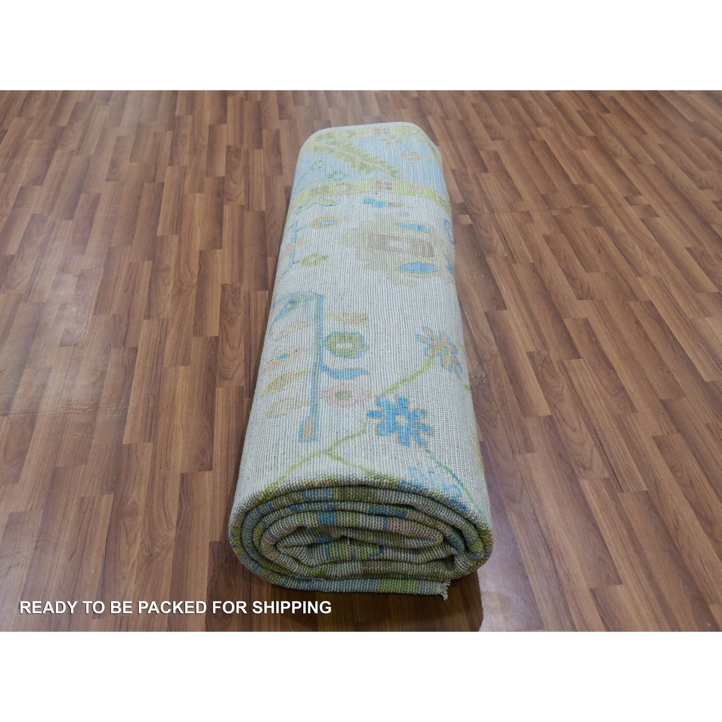 10'1"X14' Ivory Oushak Weave & Design Hand Knotted Leaf Pattern Wool Rug