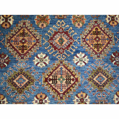 9'X12'8" Blue Caucasian Super Kazak Shiny And Soft Wool Hand Knotted Rug