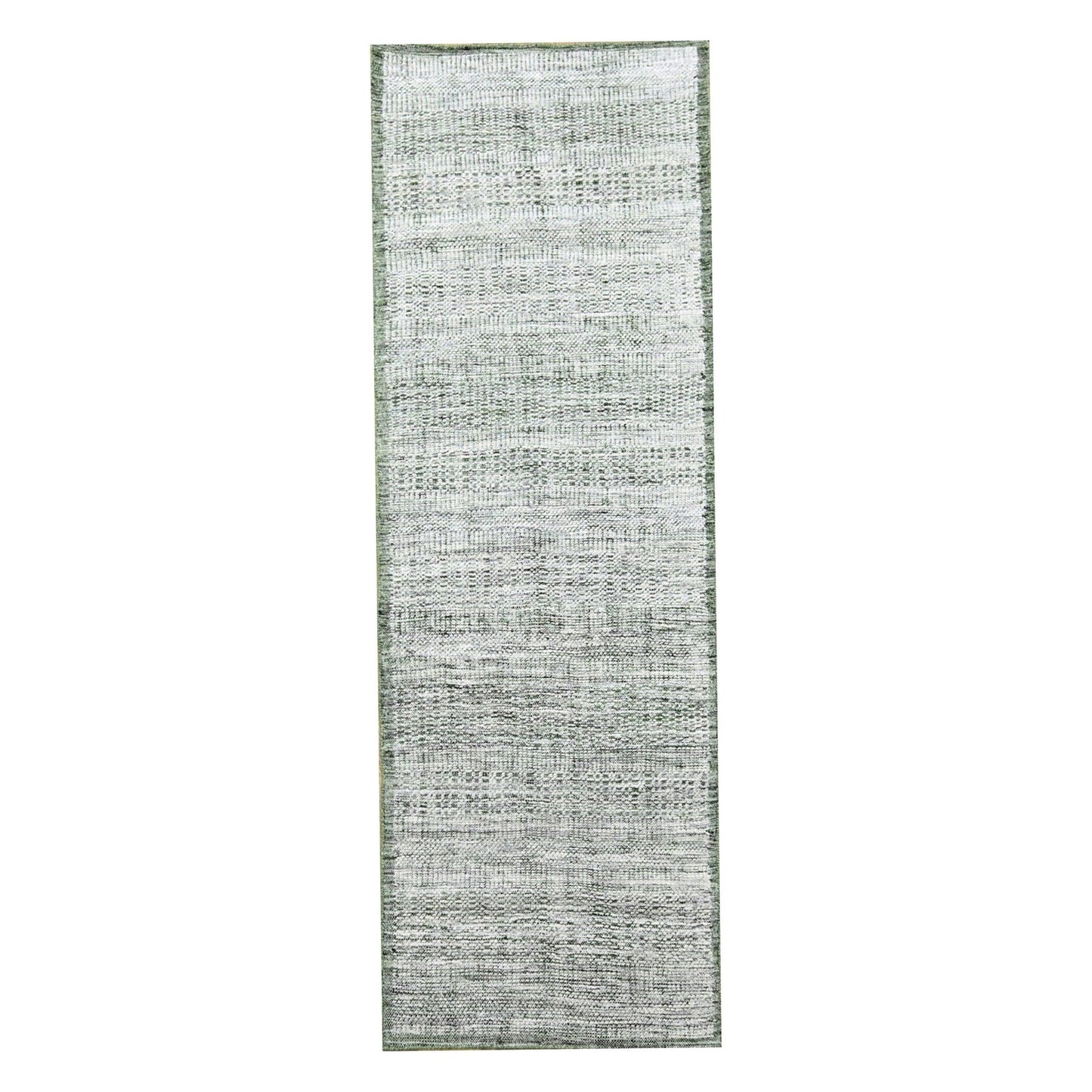 2'3"X8' White & Green Hand Knotted Oxidized Grass Design Wool Runner Rug