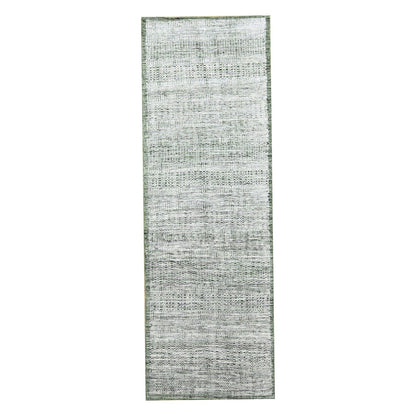2'3"X8' White & Green Hand Knotted Oxidized Grass Design Wool Runner Rug