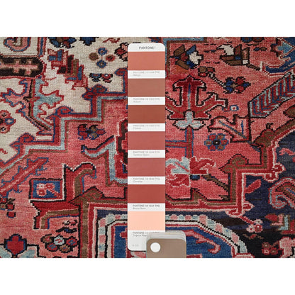 8'4"X10'2" Blush Red Vintage Zoroastrian Heris Hand Knotted Pure Wool Rug