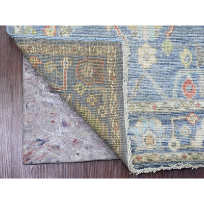 2'9"X9'9" Blue Hand Knotted Angora Oushak Leaf Design All Wool Runner Rug