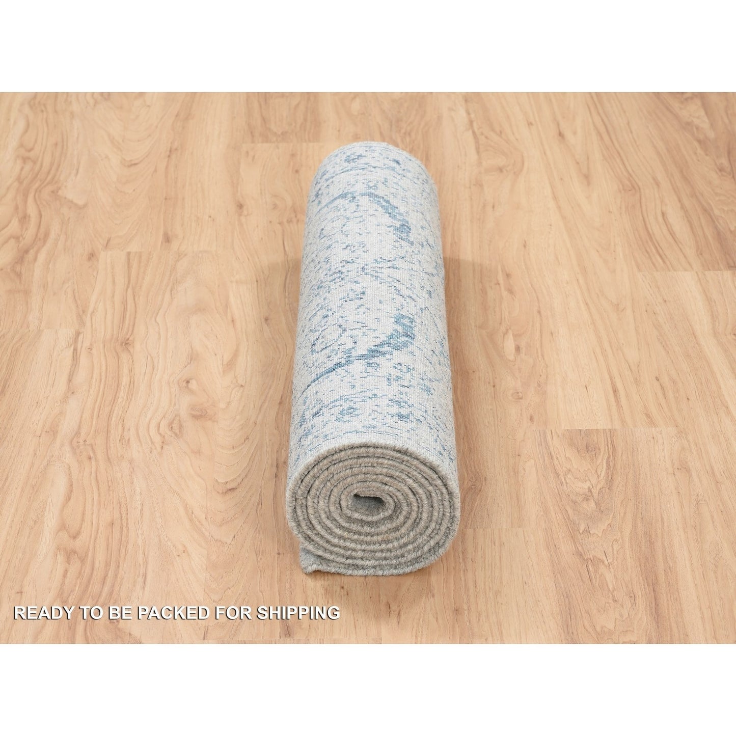 2'6"X8'1" Hand Loomed Gray Fine Jacquard Wool And Silk Runner Rug