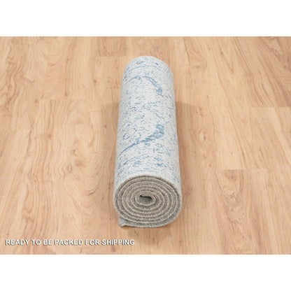 2'6"X8'1" Hand Loomed Gray Fine Jacquard Wool And Silk Runner Rug