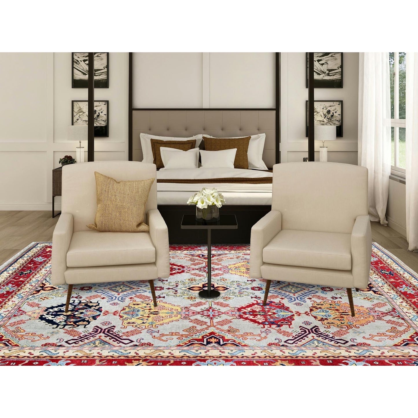 7'10"X9'10" Whisper Green Afghan Oushak Design 100% Wool Hand Knotted Rug