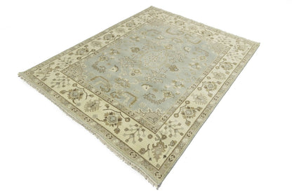 Handmade Oushak Chobi Wool Rug Light Gray Floral