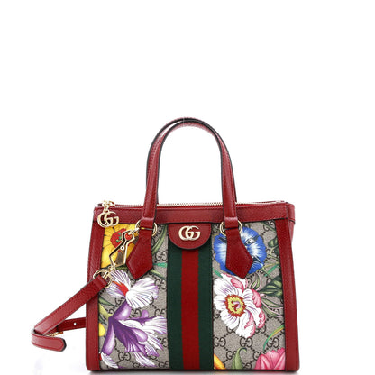 Gucci Ophidia Top Handle Tote Flora Gg Coated Canvas Small