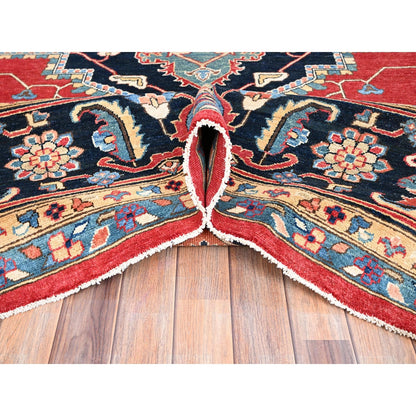 12'1"X15'9" Red Hand Knotted Wool Heris Seeripe Geometric Oversized Rug