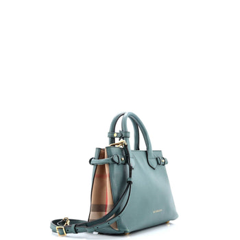 Burberry Banner Tote Leather And House Check Canvas Small