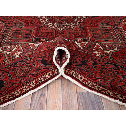 8'1"X11' Garnet Red Antique Village Motifs Heris Wool Hand Knotted Rug