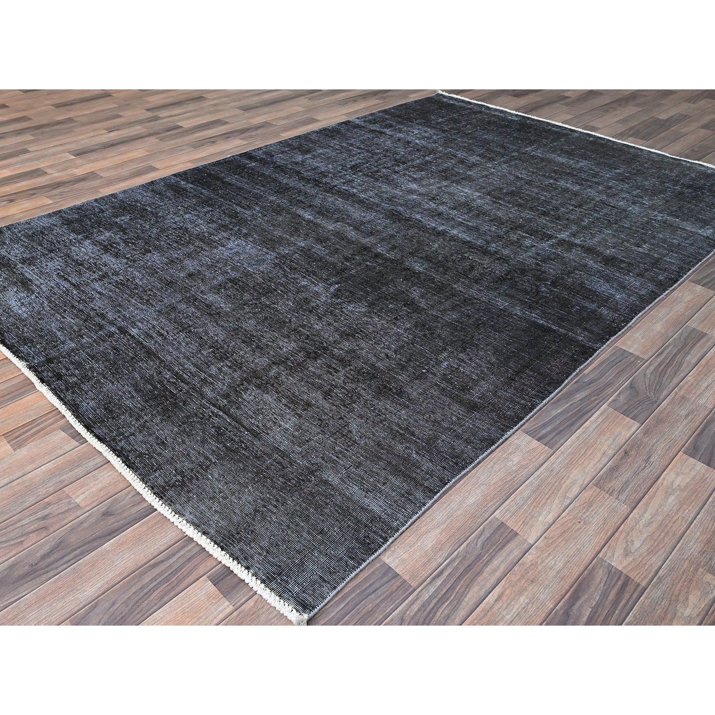 6'3"X9'3" Vulcan Black Hand Knotted Tebraz Evenly Worn Wool Oriental Rug