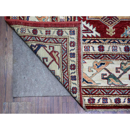7'X10' Barn Red Hand Knotted Afghan Super Kazak Soft Shiny Wool Rug