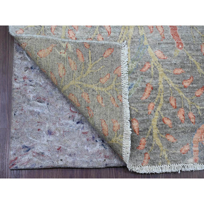 2'6"X15'7" Gray Afghan Paradise Design Soft Wool Hand Knotted Runner Rug