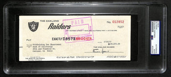 Al Davis Hof Signed/Autographed 8.5X3.5 Bank Check Raiders Psa/Dna 193225