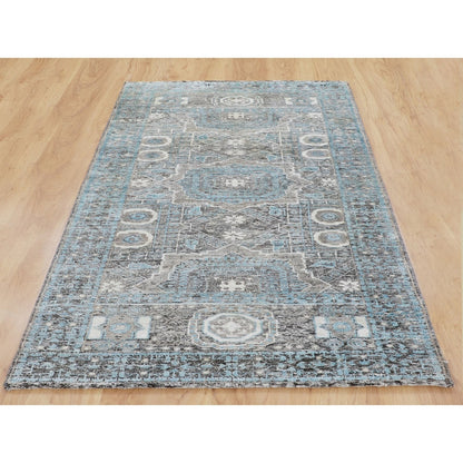 2'8"X6'1" Silk With Textured Wool Hi-Low Pile Handknotted Runner Fine Rug