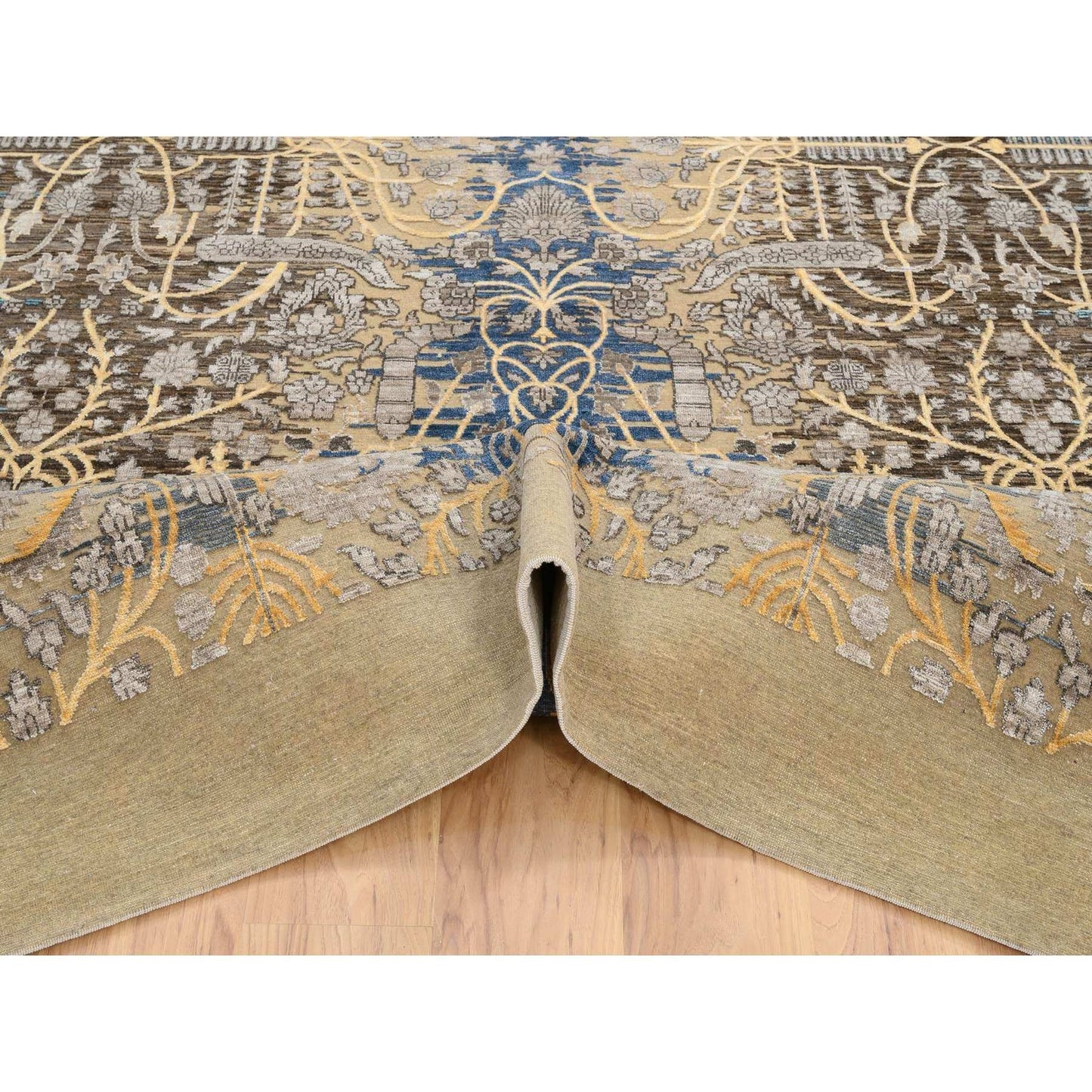 12'2"X12'2" Gold Brown Silk With Wool Hand Knotted Saroogh Square Rug