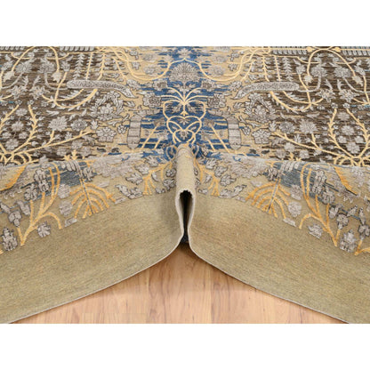 12'2"X12'2" Gold Brown Silk With Wool Hand Knotted Saroogh Square Rug