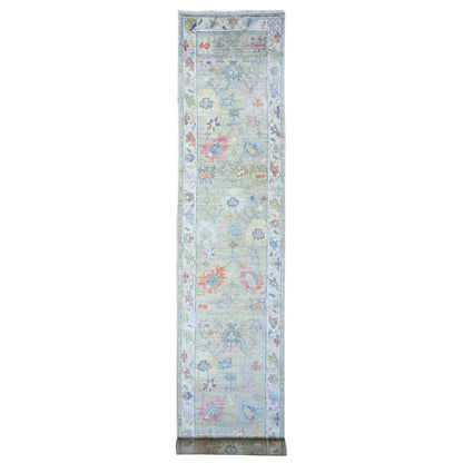 3'X17'7" Goose Gray Hand Knotted Afghan Angora Oushak Wool Runner Rug